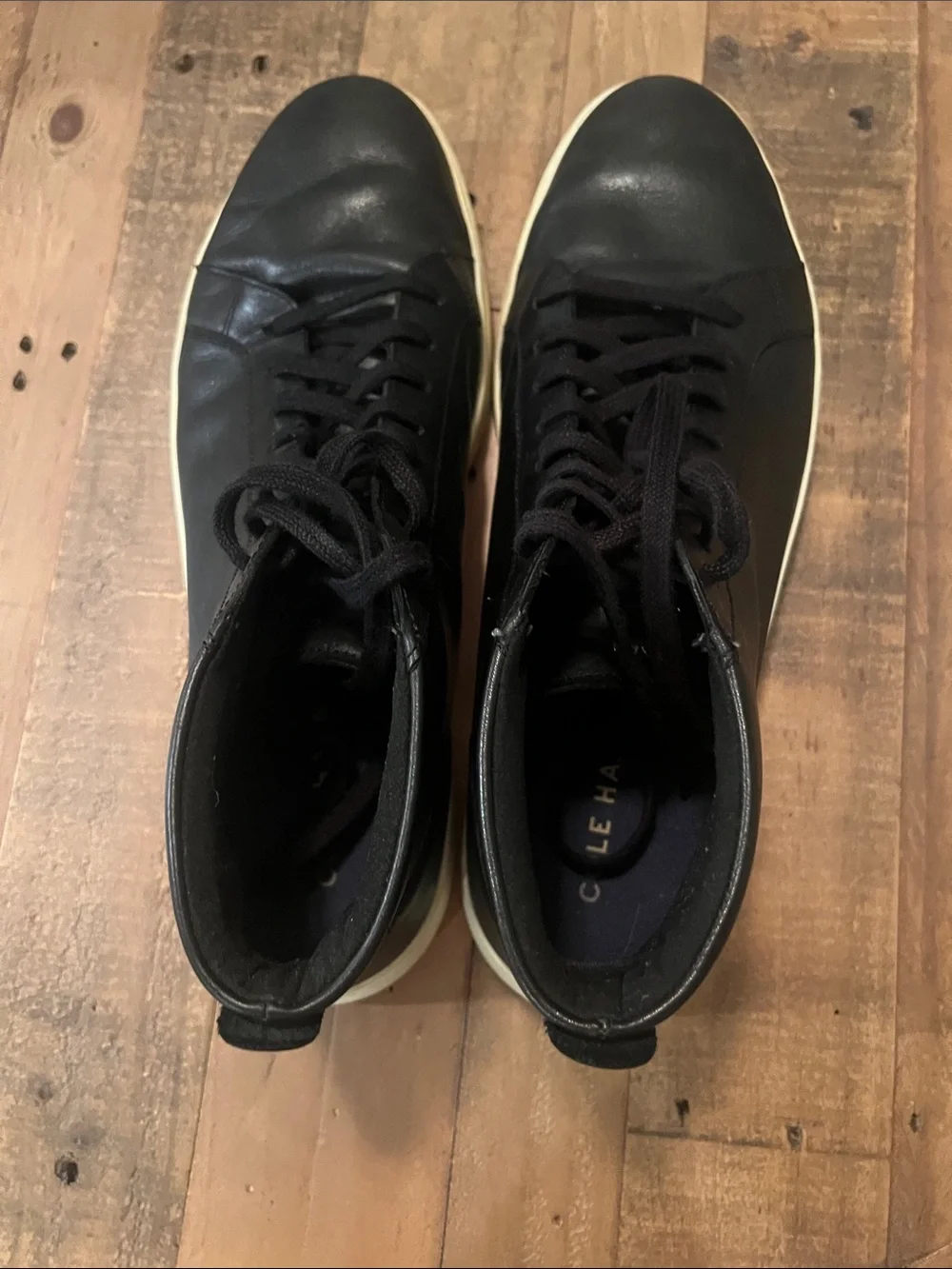 Cole Haan Black Leather High-Top Sneakers with Cream Sole